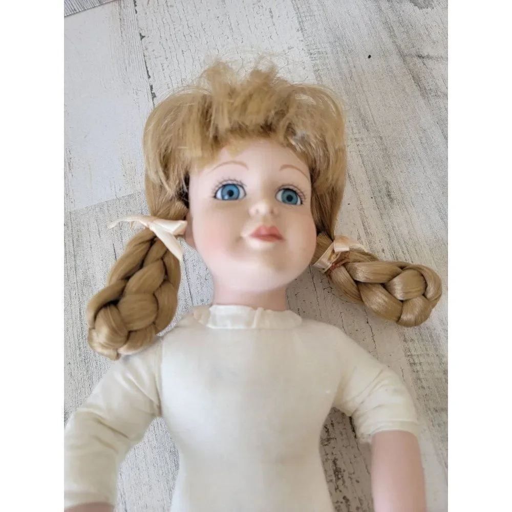 Marian yu porcelain doll blonde pigtail braid‎ girl collectible